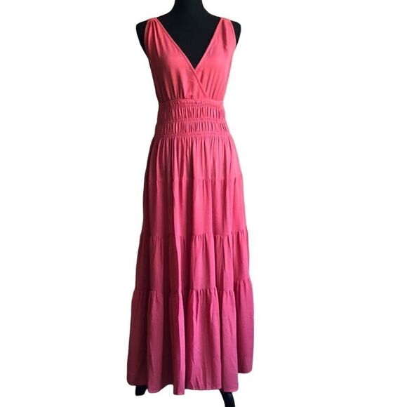 Coral Plunge Neckline Maxi Dress - Picture 3 of 7